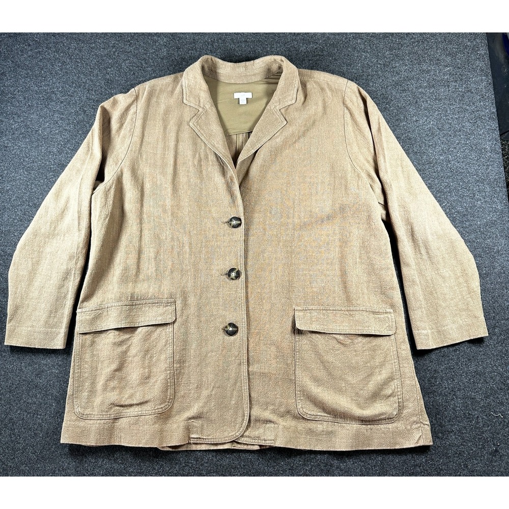 J. Jill Tan Linen-Blend Three-Button Blazer